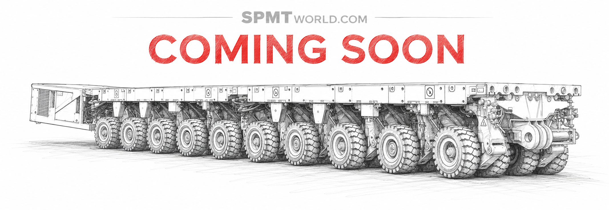 SPMT World coming soon technical sketch of a self-propelled modular transporter trailer